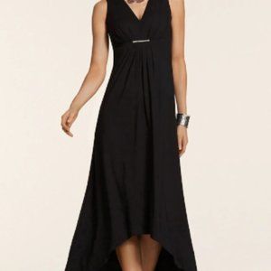 Chico's Mikayla Hi-Low Maxi Dress, Black with Silver Pendant, Size 0, LNWOT